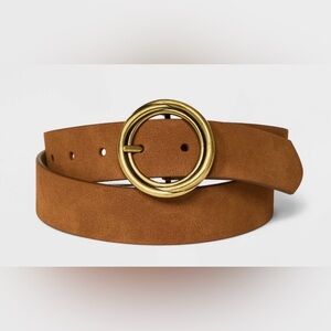 Universal Thread Wide Suede Round Center Buckle Belt, Brown + Gold, Size Small S